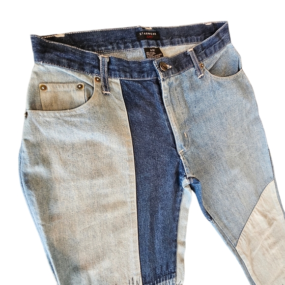 Retro Starwear Med Rise Colorblock Boot Cut Zip Front Accent Stitching Jeans - Picture 8 of 16